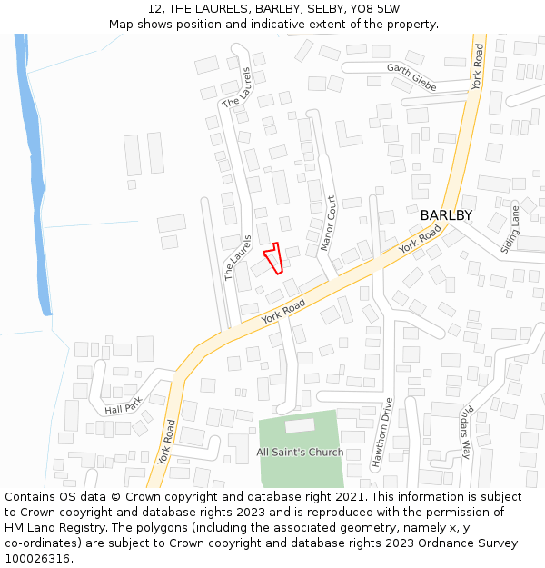 12, THE LAURELS, BARLBY, SELBY, YO8 5LW: Location map and indicative extent of plot