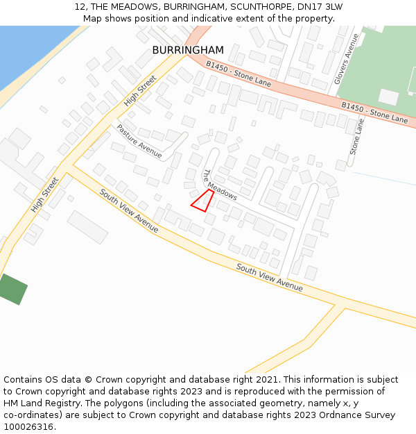 12, THE MEADOWS, BURRINGHAM, SCUNTHORPE, DN17 3LW: Location map and indicative extent of plot