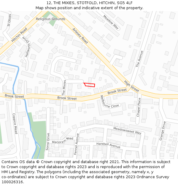 12, THE MIXIES, STOTFOLD, HITCHIN, SG5 4LF: Location map and indicative extent of plot