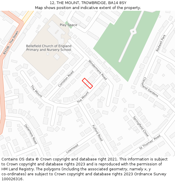 12, THE MOUNT, TROWBRIDGE, BA14 8SY: Location map and indicative extent of plot