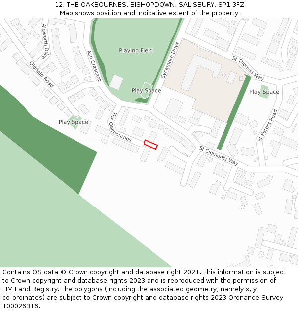 12, THE OAKBOURNES, BISHOPDOWN, SALISBURY, SP1 3FZ: Location map and indicative extent of plot
