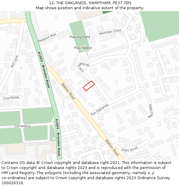 12, THE OAKLANDS, SWAFFHAM, PE37 7EN: Location map and indicative extent of plot