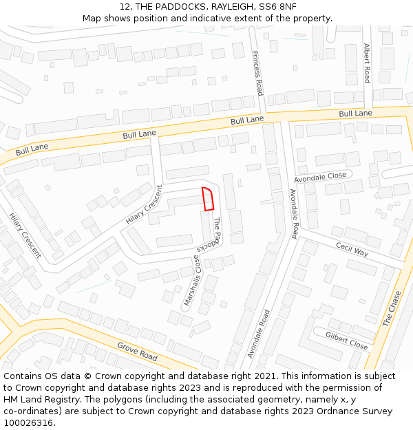 12, THE PADDOCKS, RAYLEIGH, SS6 8NF: Location map and indicative extent of plot