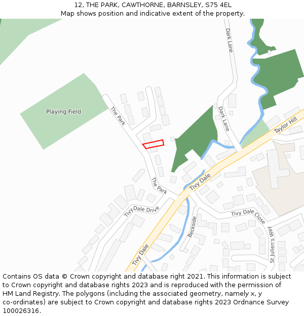 12, THE PARK, CAWTHORNE, BARNSLEY, S75 4EL: Location map and indicative extent of plot