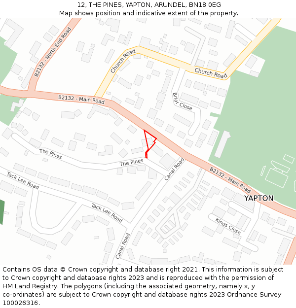 12, THE PINES, YAPTON, ARUNDEL, BN18 0EG: Location map and indicative extent of plot