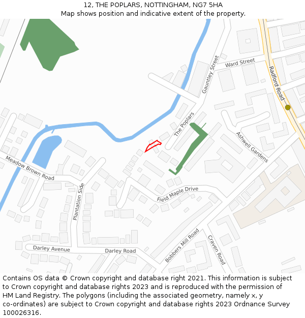 12, THE POPLARS, NOTTINGHAM, NG7 5HA: Location map and indicative extent of plot