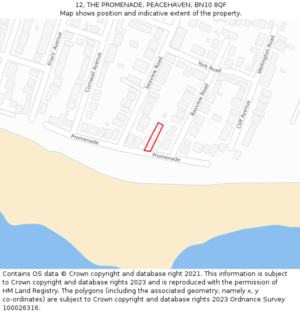 12, THE PROMENADE, PEACEHAVEN, BN10 8QF: Location map and indicative extent of plot