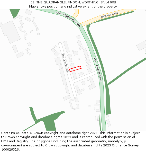 12, THE QUADRANGLE, FINDON, WORTHING, BN14 0RB: Location map and indicative extent of plot