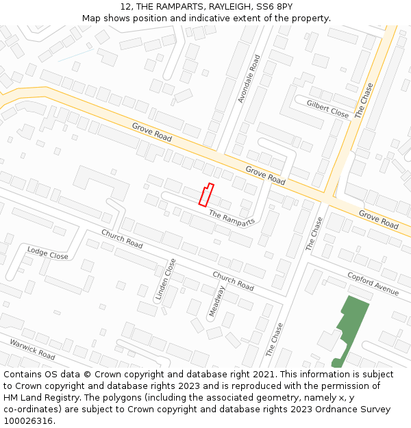 12, THE RAMPARTS, RAYLEIGH, SS6 8PY: Location map and indicative extent of plot