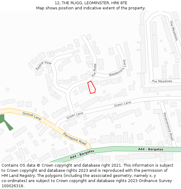 12, THE RUGG, LEOMINSTER, HR6 8TE: Location map and indicative extent of plot