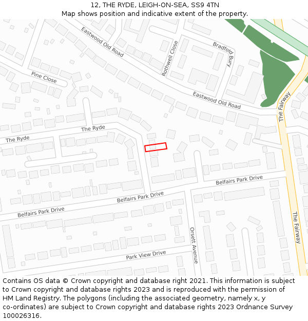 12, THE RYDE, LEIGH-ON-SEA, SS9 4TN: Location map and indicative extent of plot