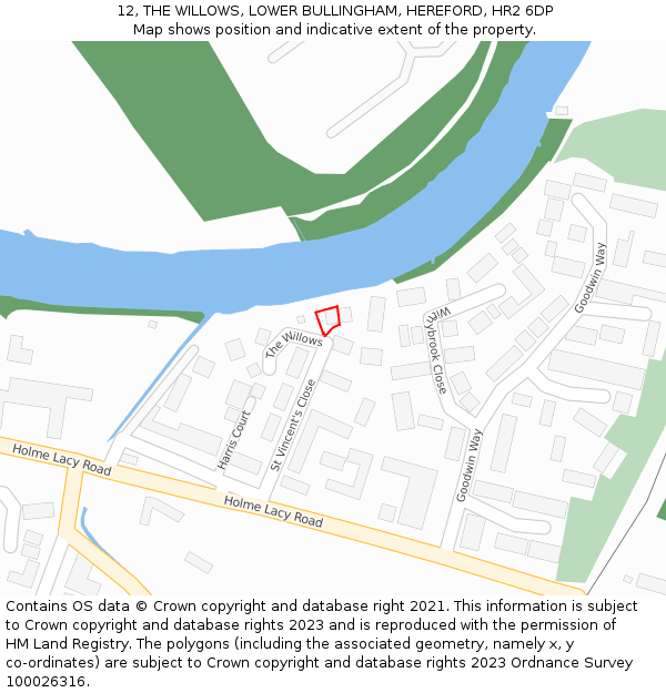 12, THE WILLOWS, LOWER BULLINGHAM, HEREFORD, HR2 6DP: Location map and indicative extent of plot