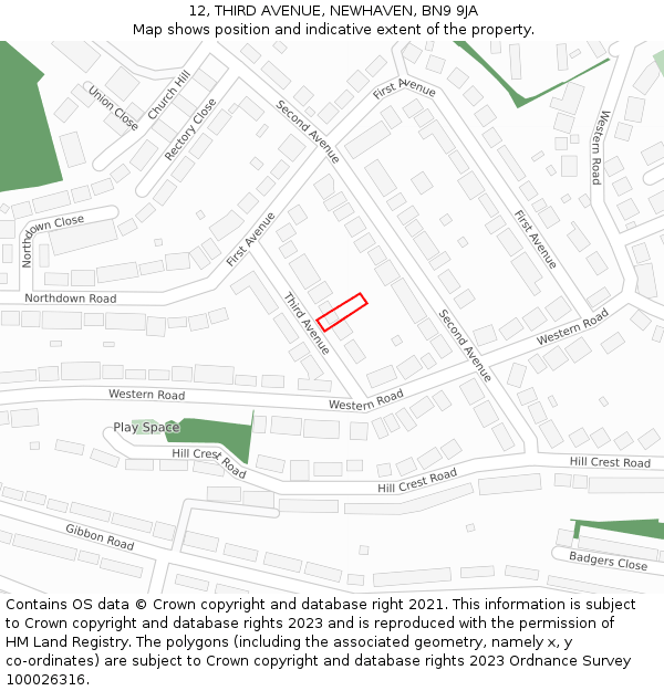 12, THIRD AVENUE, NEWHAVEN, BN9 9JA: Location map and indicative extent of plot