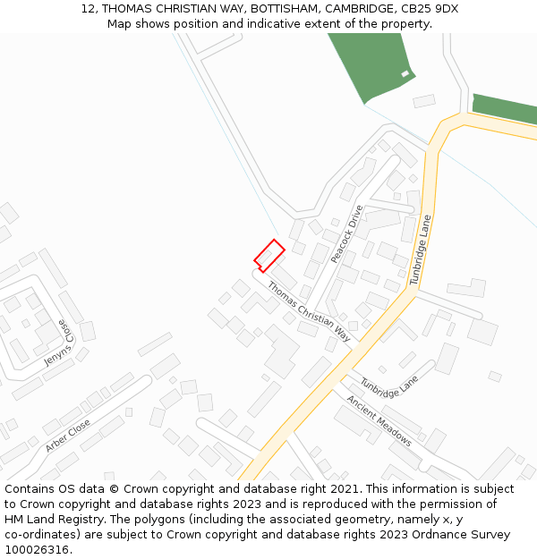 12, THOMAS CHRISTIAN WAY, BOTTISHAM, CAMBRIDGE, CB25 9DX: Location map and indicative extent of plot