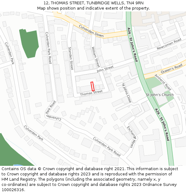 12, THOMAS STREET, TUNBRIDGE WELLS, TN4 9RN: Location map and indicative extent of plot