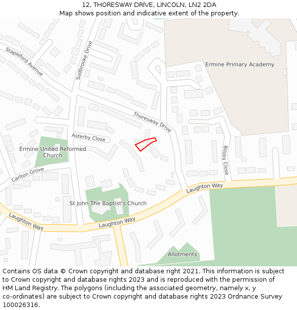 12, THORESWAY DRIVE, LINCOLN, LN2 2DA: Location map and indicative extent of plot