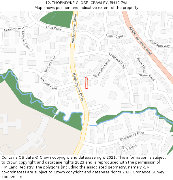 12, THORNDYKE CLOSE, CRAWLEY, RH10 7WL: Location map and indicative extent of plot