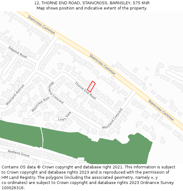 12, THORNE END ROAD, STAINCROSS, BARNSLEY, S75 6NR: Location map and indicative extent of plot