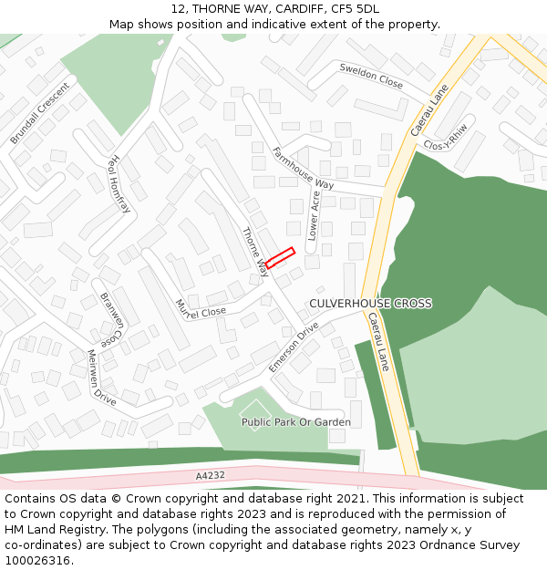 12, THORNE WAY, CARDIFF, CF5 5DL: Location map and indicative extent of plot