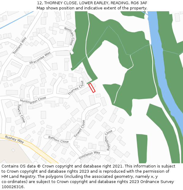 12, THORNEY CLOSE, LOWER EARLEY, READING, RG6 3AF: Location map and indicative extent of plot