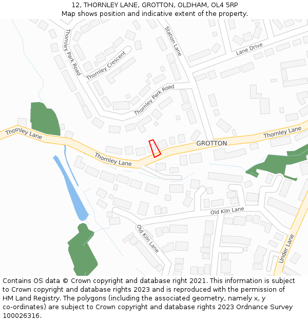 12, THORNLEY LANE, GROTTON, OLDHAM, OL4 5RP: Location map and indicative extent of plot