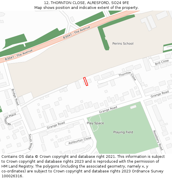 12, THORNTON CLOSE, ALRESFORD, SO24 9FE: Location map and indicative extent of plot