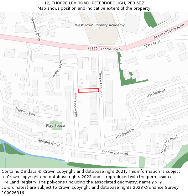 12, THORPE LEA ROAD, PETERBOROUGH, PE3 6BZ: Location map and indicative extent of plot