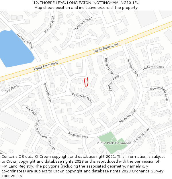12, THORPE LEYS, LONG EATON, NOTTINGHAM, NG10 1EU: Location map and indicative extent of plot