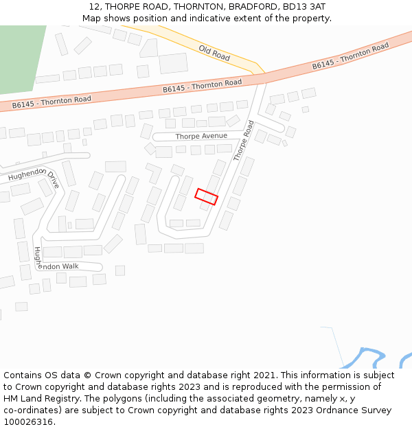 12, THORPE ROAD, THORNTON, BRADFORD, BD13 3AT: Location map and indicative extent of plot