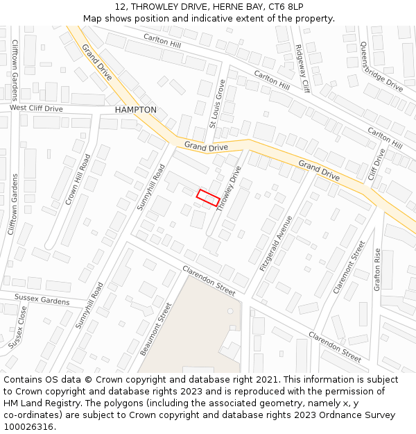 12, THROWLEY DRIVE, HERNE BAY, CT6 8LP: Location map and indicative extent of plot