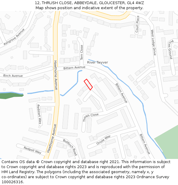 12, THRUSH CLOSE, ABBEYDALE, GLOUCESTER, GL4 4WZ: Location map and indicative extent of plot