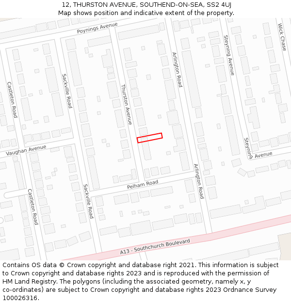 12, THURSTON AVENUE, SOUTHEND-ON-SEA, SS2 4UJ: Location map and indicative extent of plot