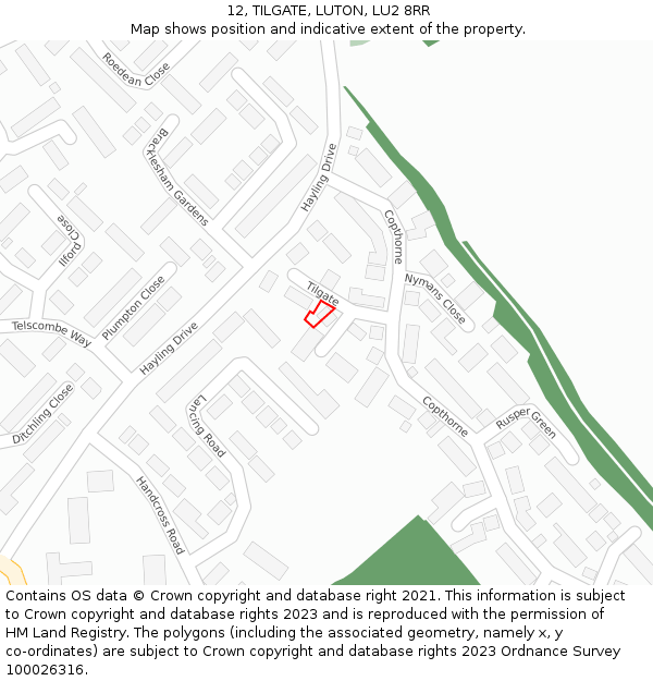 12, TILGATE, LUTON, LU2 8RR: Location map and indicative extent of plot