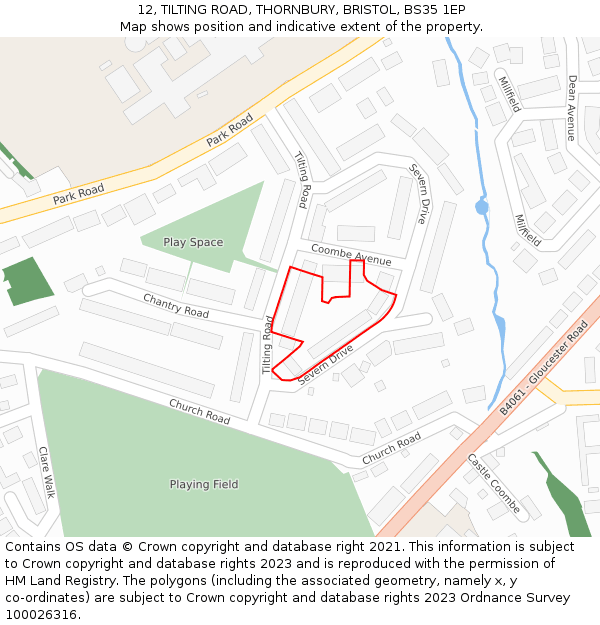 12, TILTING ROAD, THORNBURY, BRISTOL, BS35 1EP: Location map and indicative extent of plot