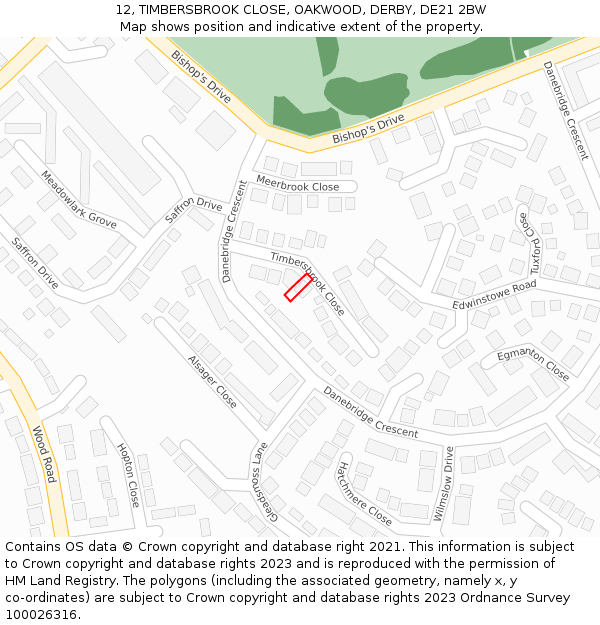 12, TIMBERSBROOK CLOSE, OAKWOOD, DERBY, DE21 2BW: Location map and indicative extent of plot