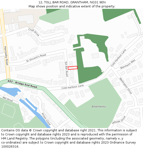 12, TOLL BAR ROAD, GRANTHAM, NG31 9EN: Location map and indicative extent of plot