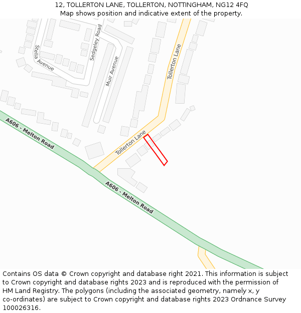 12, TOLLERTON LANE, TOLLERTON, NOTTINGHAM, NG12 4FQ: Location map and indicative extent of plot