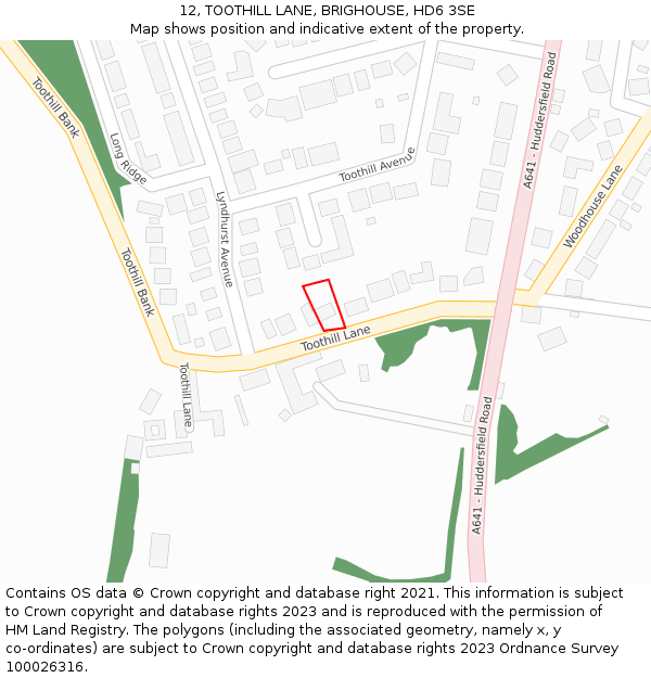 12, TOOTHILL LANE, BRIGHOUSE, HD6 3SE: Location map and indicative extent of plot