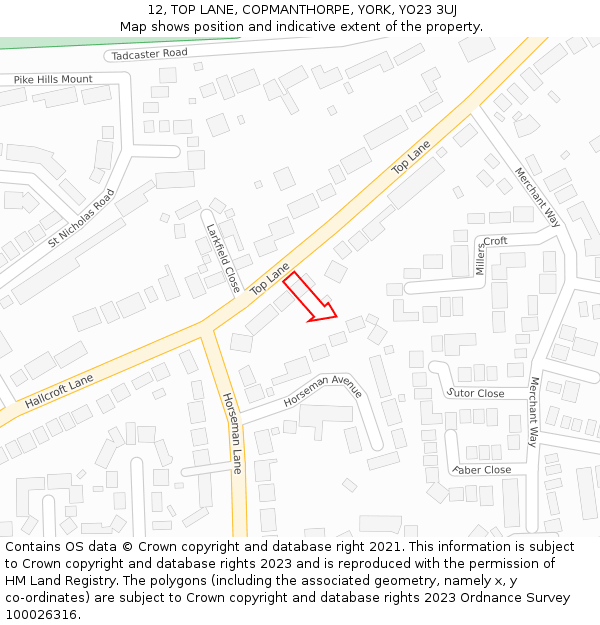 12, TOP LANE, COPMANTHORPE, YORK, YO23 3UJ: Location map and indicative extent of plot