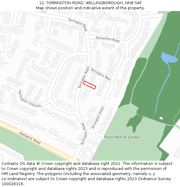 12, TORRINGTON ROAD, WELLINGBOROUGH, NN8 5AF: Location map and indicative extent of plot