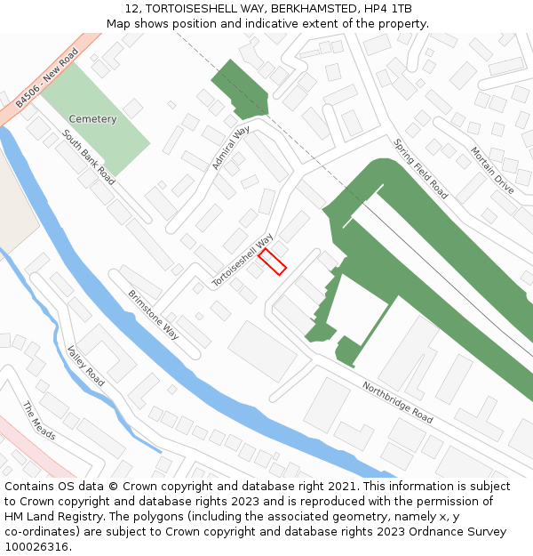 12, TORTOISESHELL WAY, BERKHAMSTED, HP4 1TB: Location map and indicative extent of plot