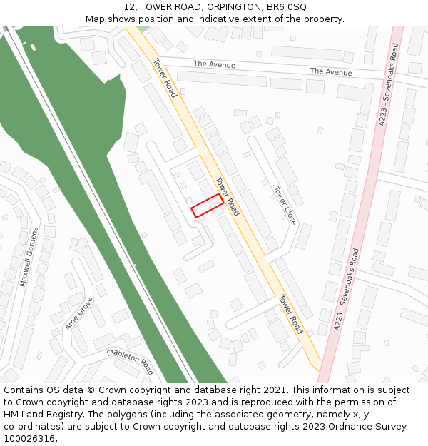 12, TOWER ROAD, ORPINGTON, BR6 0SQ: Location map and indicative extent of plot