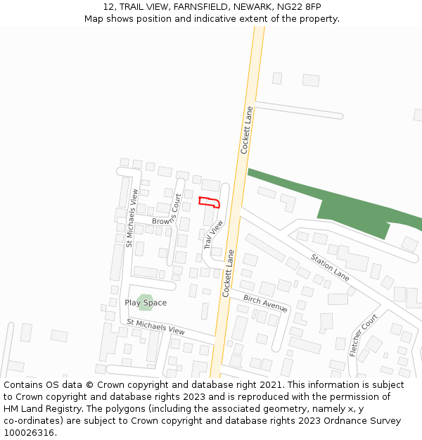 12, TRAIL VIEW, FARNSFIELD, NEWARK, NG22 8FP: Location map and indicative extent of plot