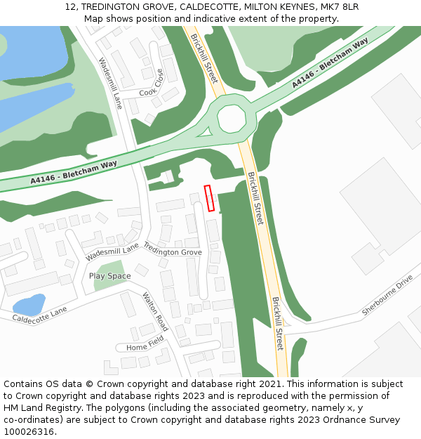 12, TREDINGTON GROVE, CALDECOTTE, MILTON KEYNES, MK7 8LR: Location map and indicative extent of plot