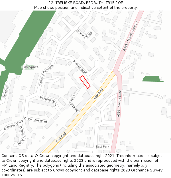 12, TRELISKE ROAD, REDRUTH, TR15 1QE: Location map and indicative extent of plot