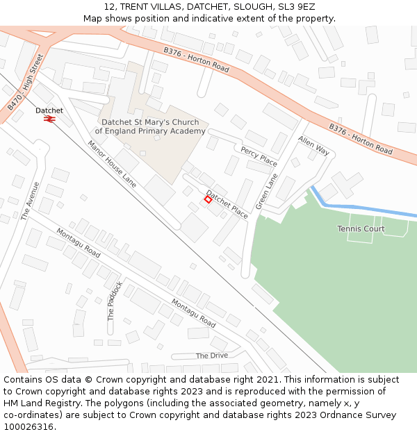 12, TRENT VILLAS, DATCHET, SLOUGH, SL3 9EZ: Location map and indicative extent of plot