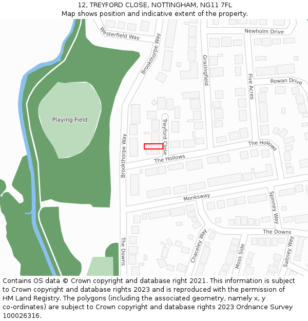 12, TREYFORD CLOSE, NOTTINGHAM, NG11 7FL: Location map and indicative extent of plot