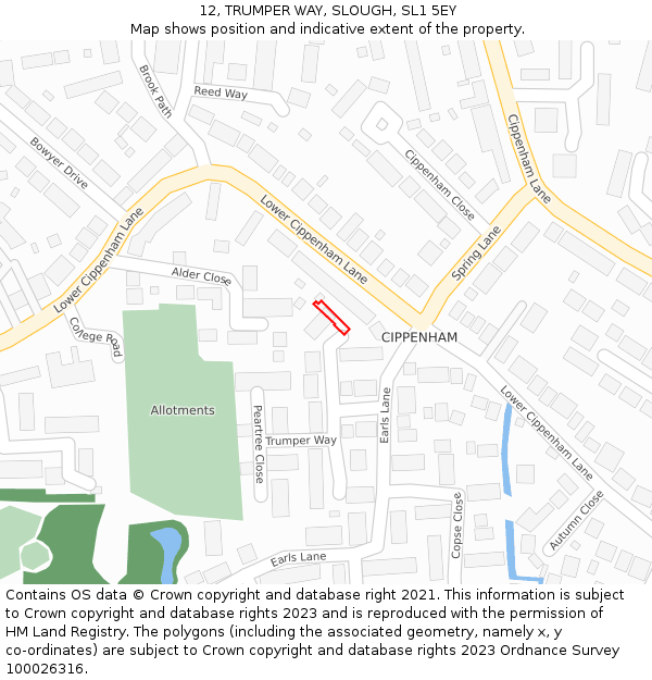 12, TRUMPER WAY, SLOUGH, SL1 5EY: Location map and indicative extent of plot