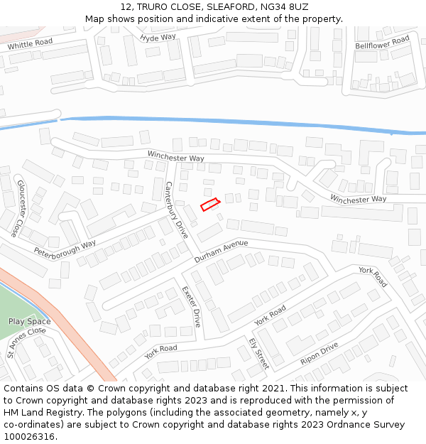 12, TRURO CLOSE, SLEAFORD, NG34 8UZ: Location map and indicative extent of plot