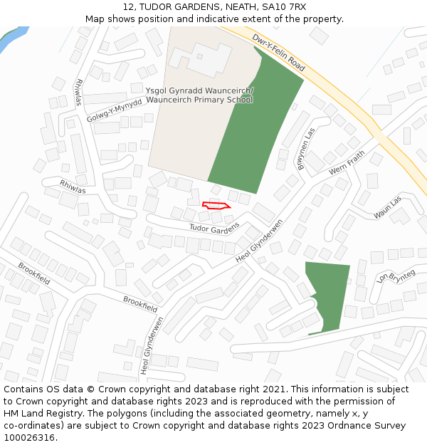 12, TUDOR GARDENS, NEATH, SA10 7RX: Location map and indicative extent of plot